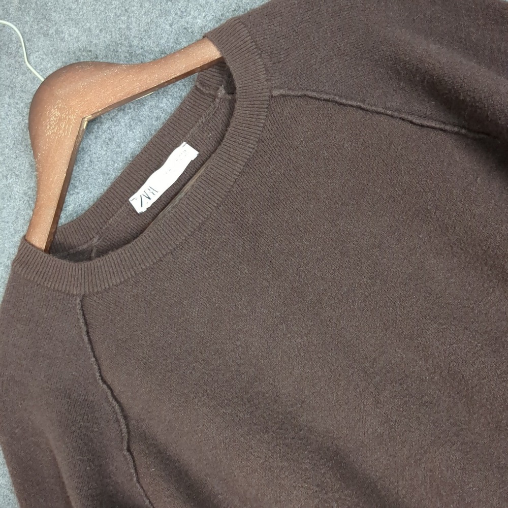 Zara Womens Chocolate Brown Dolman Sleeve Banded Waist Knit Sweater Size Medium